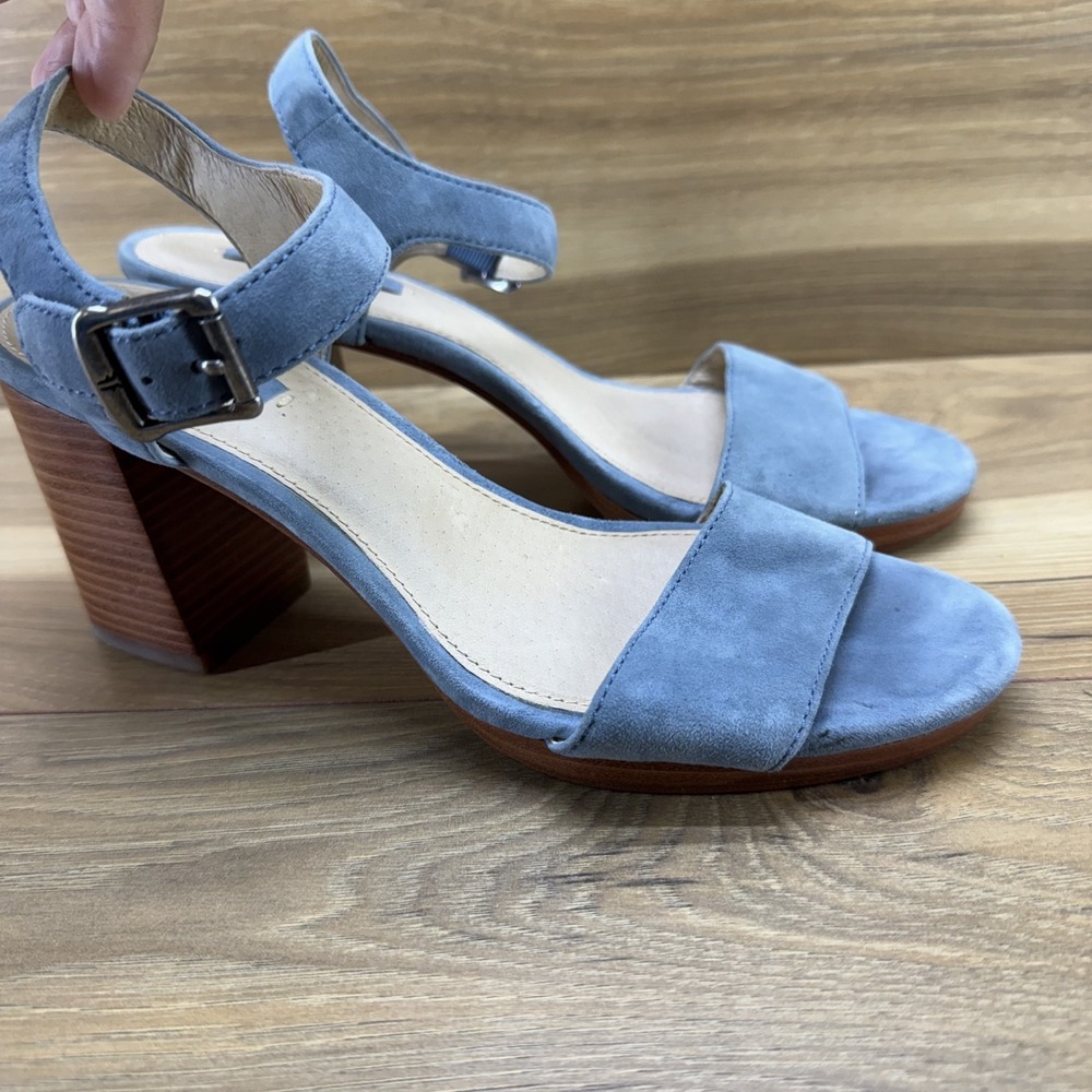 Frye Suede Heels Light Blue Womens 8.5 M Blake 2 Piece Block Heel Buckle
